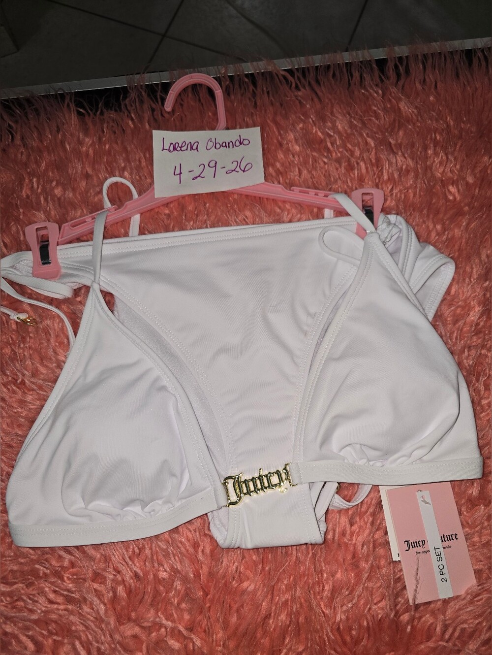 Juicy Couture White Bikin Gold Logo Accent